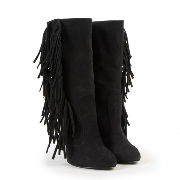 Giuseppe Zanotti Black Suede Fringe Mid Calf Boots - Picture 2 of 12